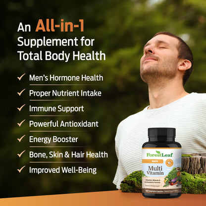 ForestLeaf Daily Vitamin Multivitamin for Men, Multi-Vitamin for Men - Mens Multivitamins & Multiminerals Supplement | All Essential Vitamins Needed for Health, Longevity & Energy | 60 Veg Caps - Maple Wellness Supplements