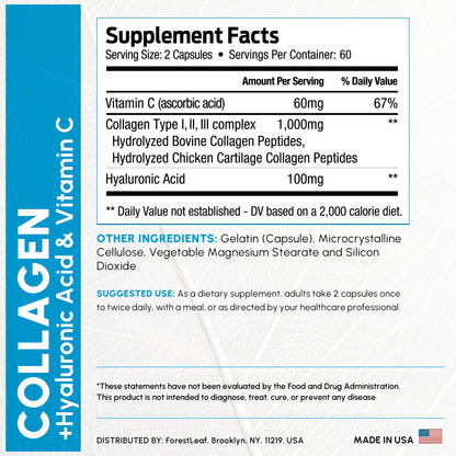 ForestLeaf Multi Collagen Pills with Hyaluronic Acid + Vitamin C | Hydrolyzed Collagen Supplements for Women or Men | Multi Collagen Capsules Peptides for Skin, Wrinkles, 240 - Maple Wellness Supplements