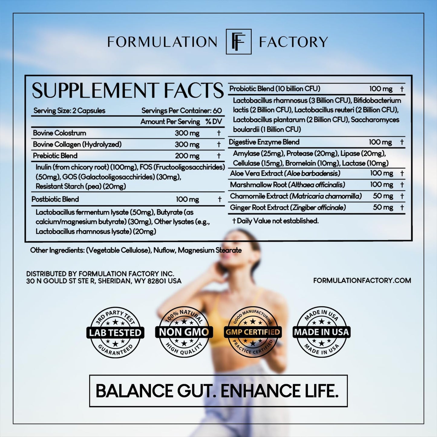 Formulation Factory Probiotics for Women & Men - Gut Intellect 10-in-1 Digestive Enzymes with Prebiotics and Postbiotics - Total Gut Health Supplement - 120 Capsules, 2 Month Supply - Maple Wellness Supplements
