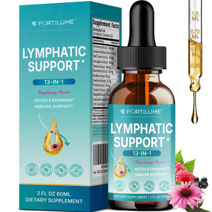 FORTILUME Liposomal Lymphatic Drainage Drops, 13 in 1 Lymphatic Support Drops with Elderberry & Echinacea, Immune & Lymph System Support, Raspberry Flavor, 2 Fl.Oz (30 Servings) - Maple Wellness Supplements