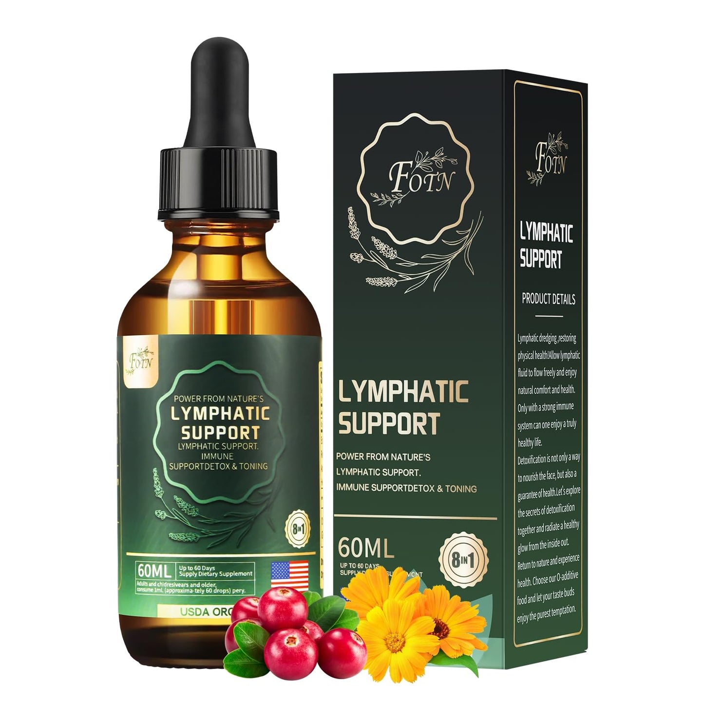 FOTN Lymphatic Drainage Drops - Organic Herbal Supplements - Echinacea | Elderberry | Astragalus | Burdock | Calendula | - Immune Support, Lymphatic Detoxd&Cleanse, 2 fl oz - Maple Wellness Supplements
