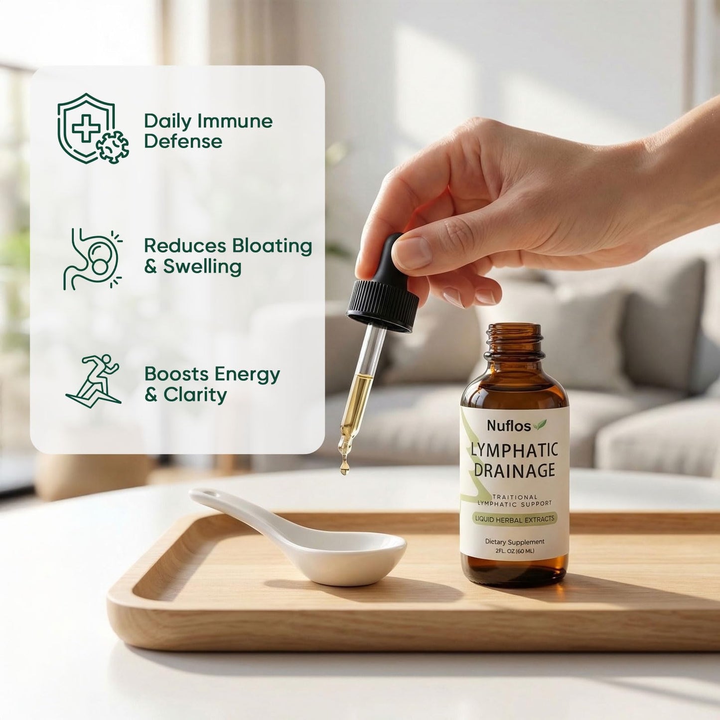 FQMUEV Nuflos Lymphatic Drainage Drops, Lymphatic Drainage Supplements, Premium 4-in-1 Herbal Blend, Daily Wellness & Overall Relief, 2 Fl. Oz (A) - Maple Wellness Supplements