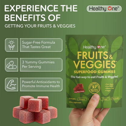 Fruits & Veggies Sugar-Free Gummies - 27 Whole Foods - Equals 3 Servings of Fruits & Vegetables - Improve Energy, Focus & Immune Function - Fiber - Antioxidants - Organic Ingredients - 14 Packets - Maple Wellness Supplements