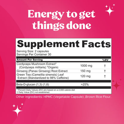 Fungiments Super Bouncy Mushroom Supplement – Cordyceps Focus Capsules for Adults – Natural Brain Boost, Green Tea Energy Vitamins Without jitters, Stamina for Women, Fatigue Support – 60 Count - Maple Wellness Supplements