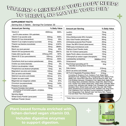 Future Kind Vegan Multivitamins Complete - 42-in-1 Vegan Multivitamins for Women & Men with Enzymes, B12, Zinc, & Probiotics for Digestion - Maple Wellness Supplements