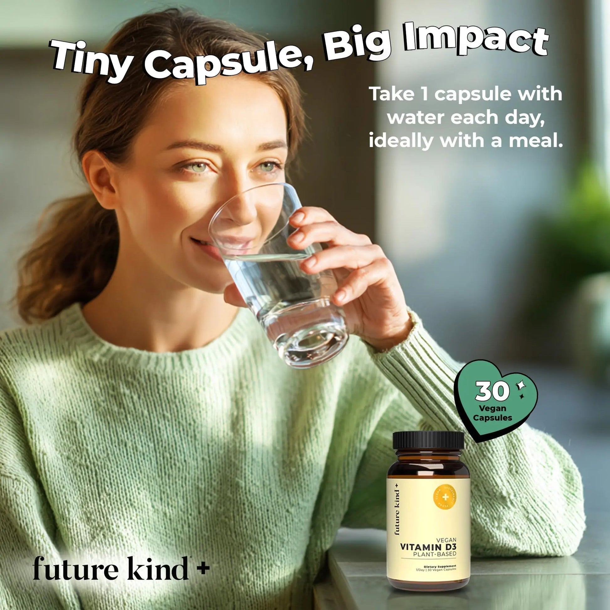 Future Kind Vitamin D3 2500 IU for Bone and Muscle Function, Vitamin D Vegan Supplement from Plant Lichen, Non-GMO, Sugar Free, Pure Vitamin D3, Promotes Natural Resilience, 30 Capsules - Maple Wellness Supplements