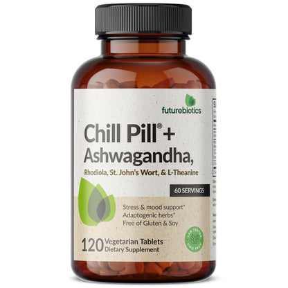 Futurebiotics Chill Pill + Ashwagandha, Rhodiola, St. John’s Wort, & L-Theanine - Non-GMO, 120 Vegetarian Tablets - Maple Wellness Supplements