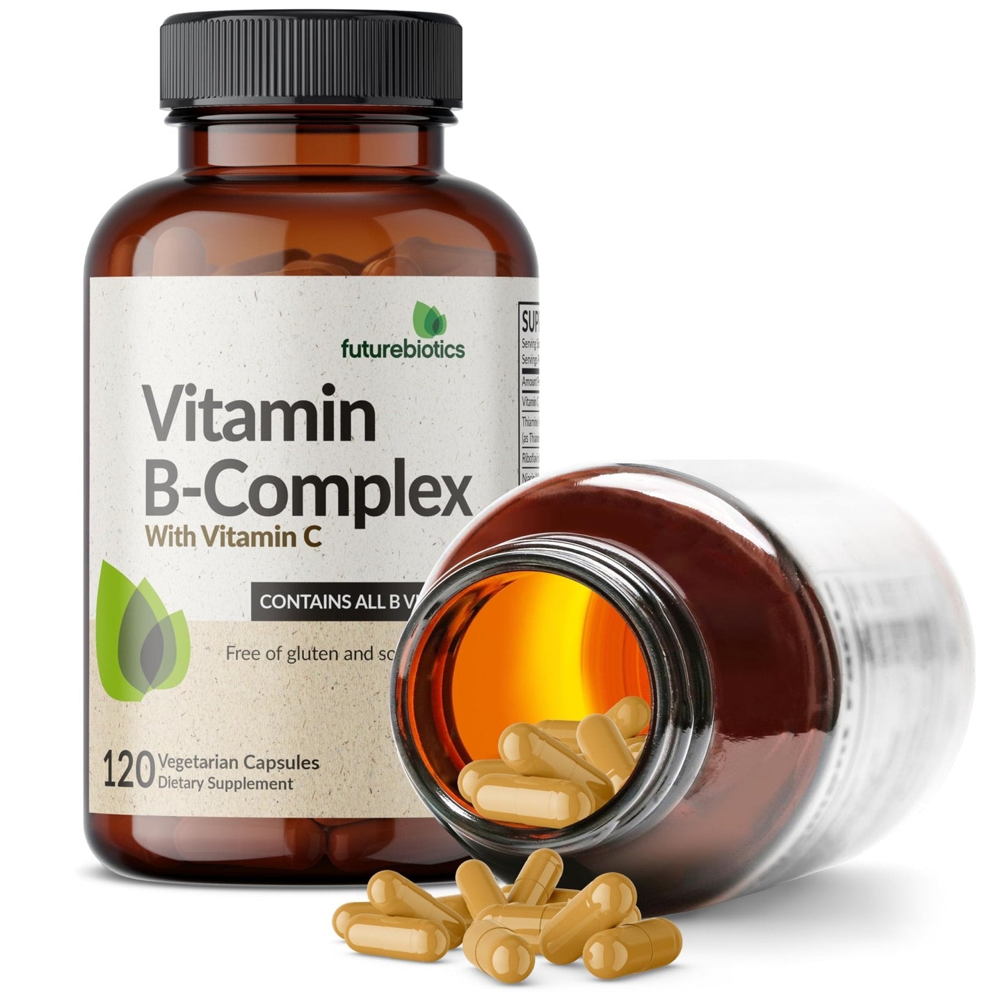 Futurebiotics Vitamin B Complex with Vitamin C Supports Energy Production, Nervous System & Immune Support - Non-GMO, 120 Vegetarian Capsules - Maple Wellness Supplements