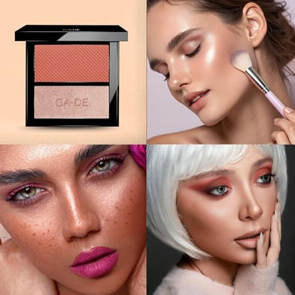 GA-DE Velveteen Blush and Shimmer Duet, 50 - Formulated with Micronized Pearls and Pigments for Sculpting Face and Décolleté - Paraben-Free - 0.26 oz - Maple Wellness Supplements