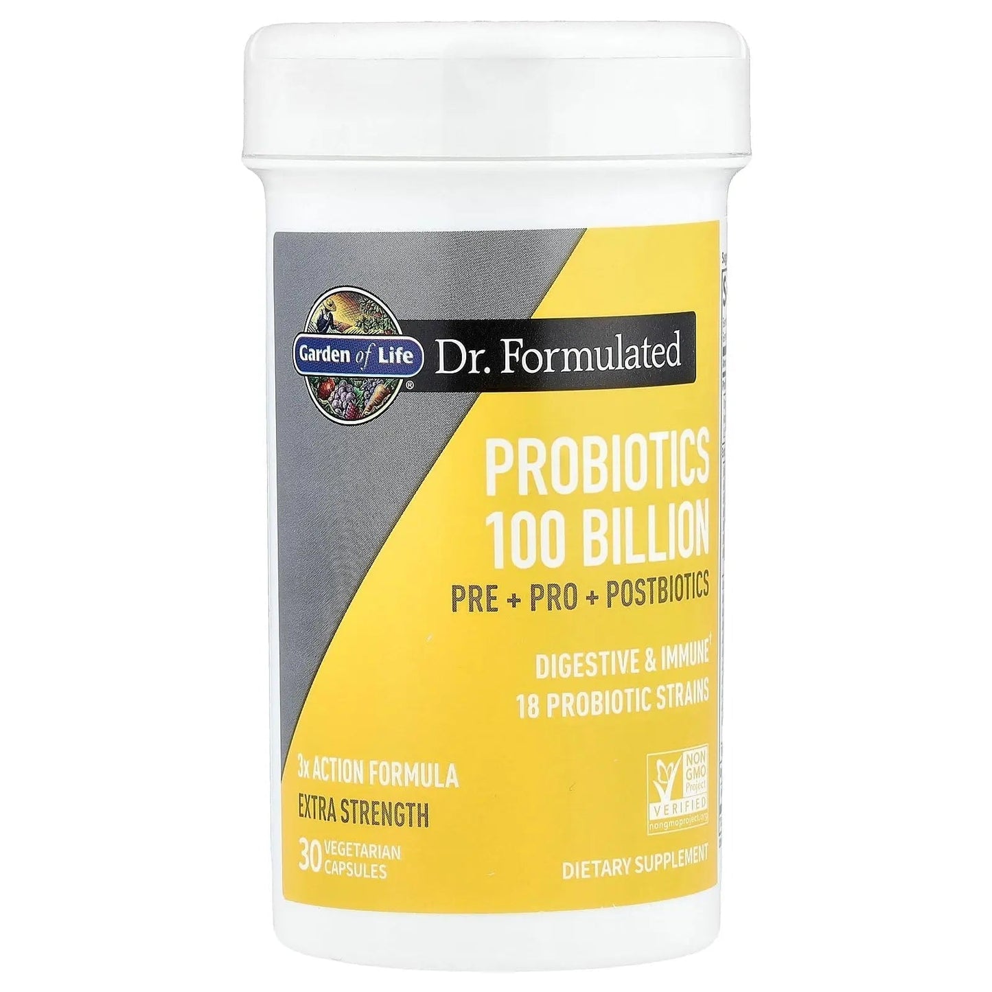 Garden of Life Dr. Formulated Pre, Post & Probiotics 100 Billion CFU Once Daily 3-in-1 Complete Probiotics, Prebiotics & Postbiotics Supplement for Women and Men – Extra Strength, 30 Day Supply - Maple Wellness Supplements