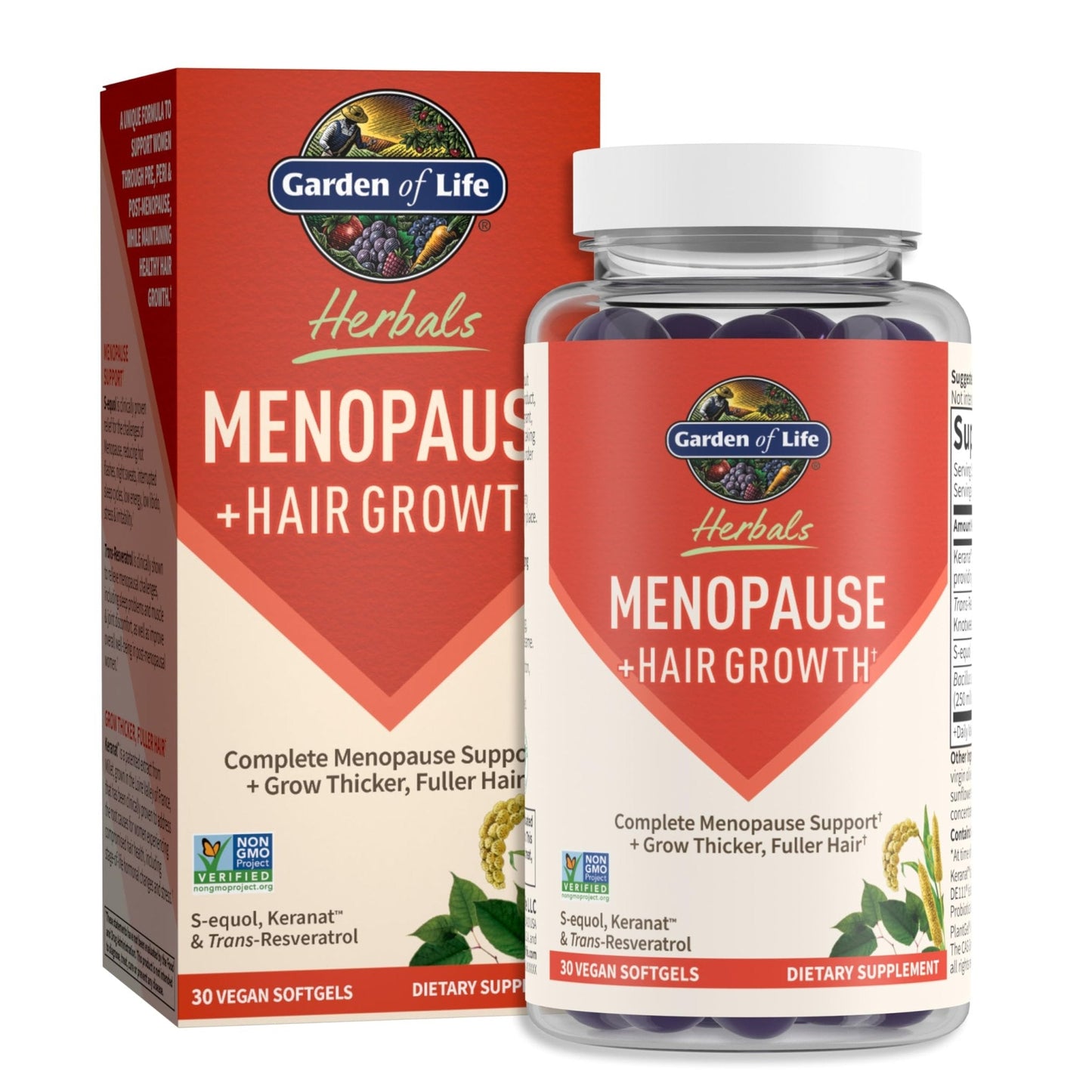 Garden of Life Herbals Menopause Supplement with S-equol & Trans-Resveratrol for Multi-Symptom Relief, Keranat for Thicker, Fuller Hair Growth – Non-GMO, Gluten-Free, Vegan, Berry Flavor, 30 Servings - Maple Wellness Supplements