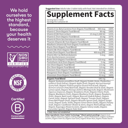 Garden of Life Organics Multivitamin for Women - Women's Once Daily Multi - Whole Food Multi with Iron, Biotin, Vegan Organic Womens Multivitamin for Health, Energy Hair Skin and Nails, 60 Tablets - Maple Wellness Supplements
