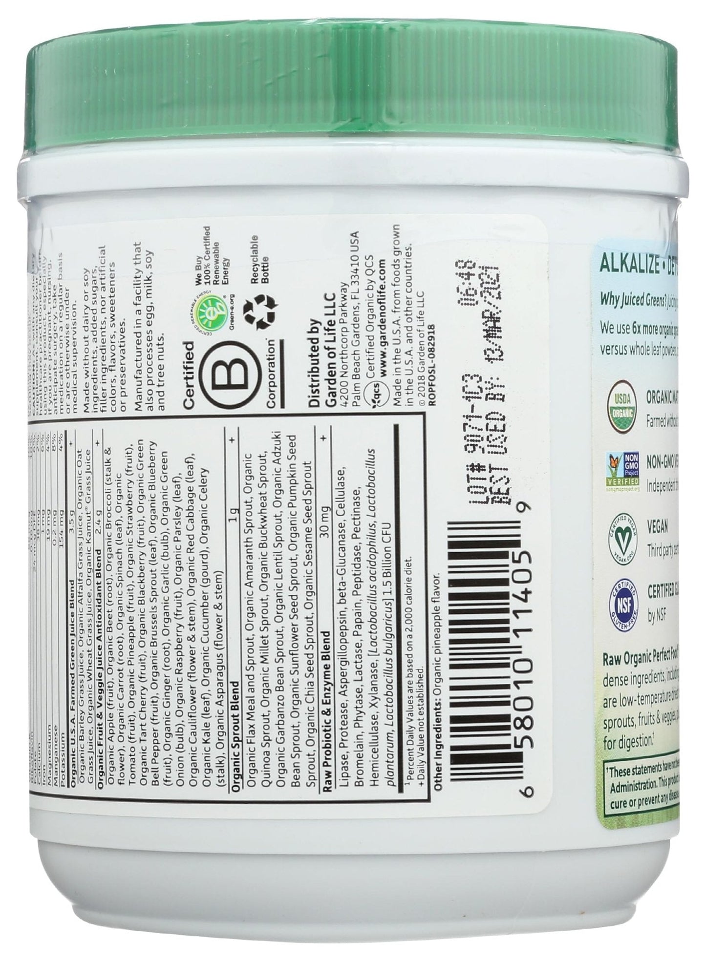 Garden of Life Raw Organic Perfect Food Green Superfood Juiced Greens Powder - Original Stevia-Free, 30 Servings, Non-GMO, Gluten Free Whole Food Dietary - Maple Wellness Supplements