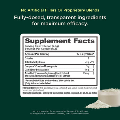 Genius Micronized Creatine Monohydrate Powder, Post Workout Supplement, Green Apple - 100% Naturally Flavored & Sweetened - Supports Muscle Building, Cellular Energy & Cognitive Function – 195g - Maple Wellness Supplements