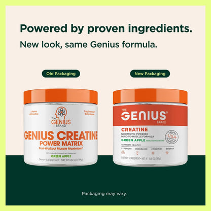 Genius Micronized Creatine Monohydrate Powder, Post Workout Supplement, Green Apple - 100% Naturally Flavored & Sweetened - Supports Muscle Building, Cellular Energy & Cognitive Function – 195g - Maple Wellness Supplements