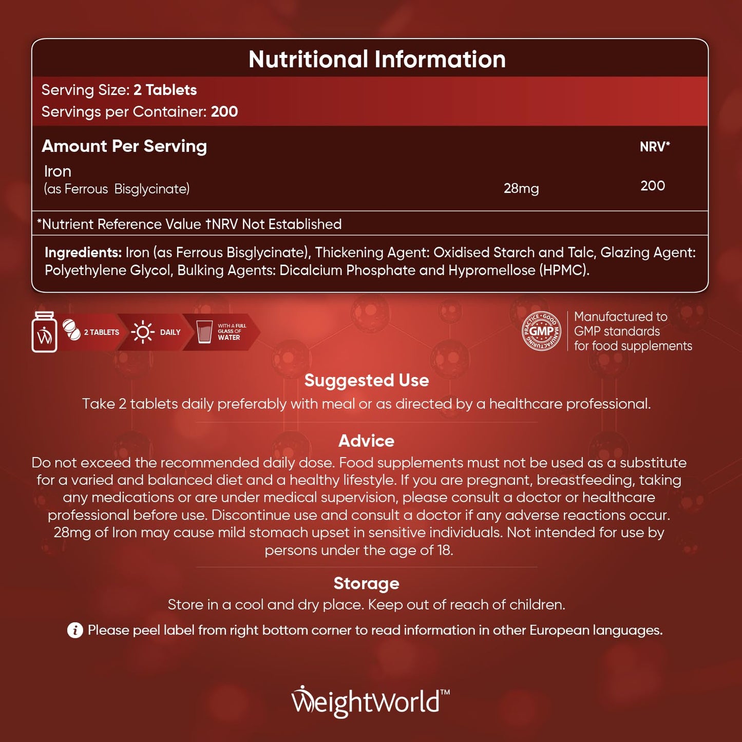 Gentle Iron Tablets High Strength 28mg - 400 Tablets (6+ Months Supply) - Vegan Iron - Maple Wellness Supplements