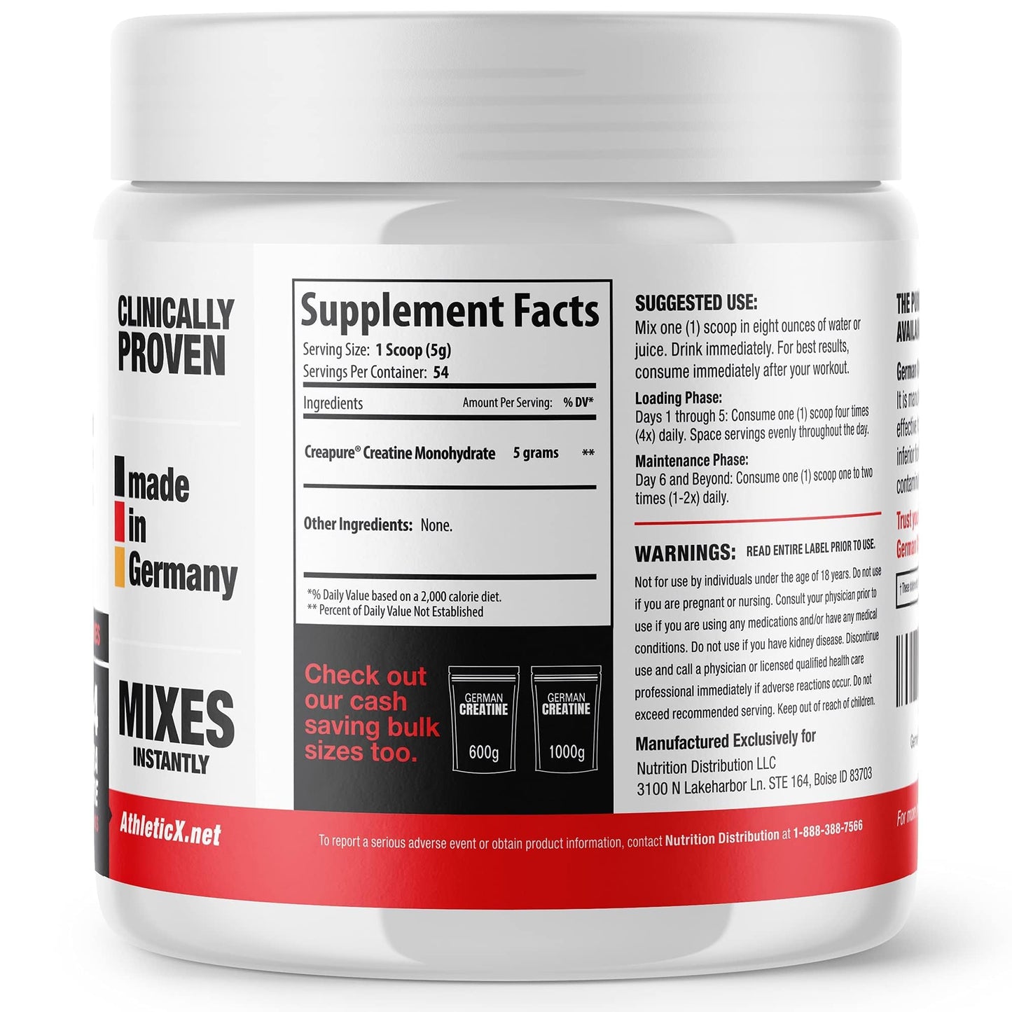 German Creatine - Micronized Creatine Monohydrate Powder, 99.99% Pure Creapure for Muscle Growth, Strength & Performance, Supports Muscle Recovery, 3rd Party Tested, Unflavored - 270g (54 Servings) - Maple Wellness Supplements