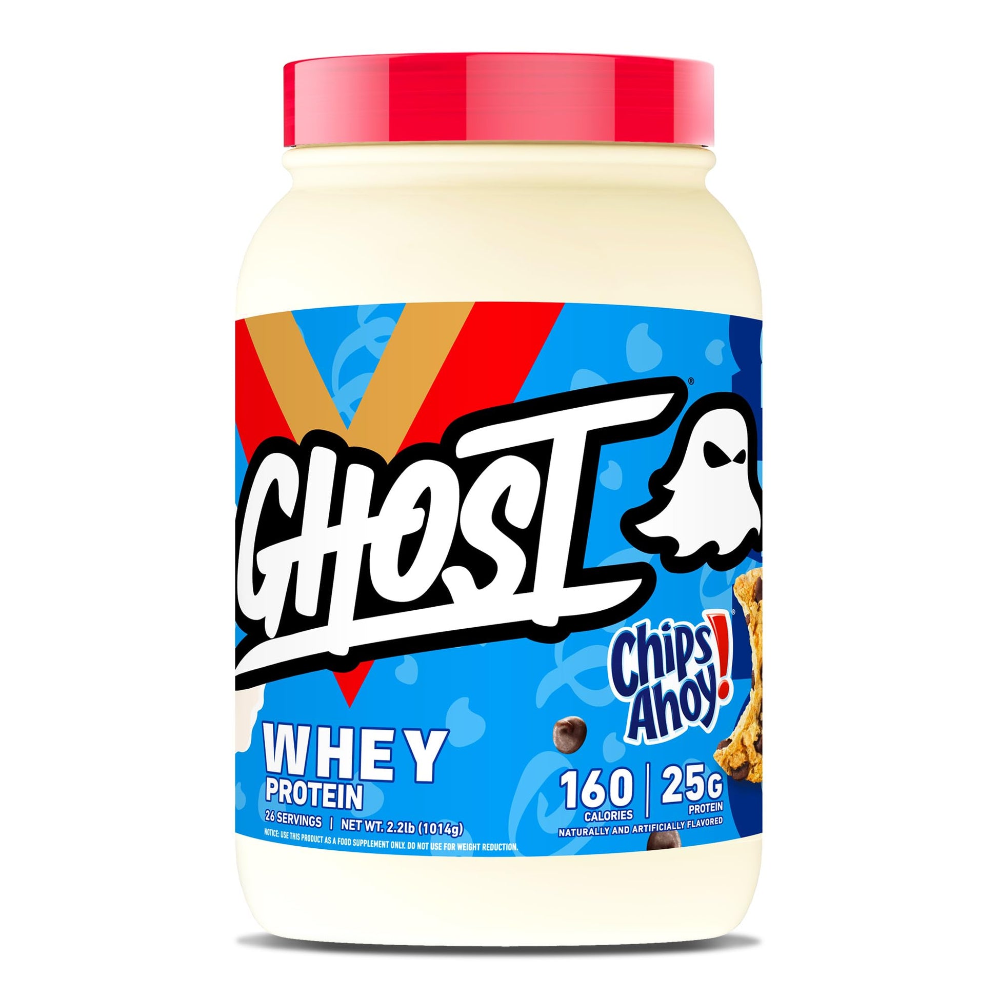 GHOST Whey Protein Powder, Chips Ahoy! - 2LB, 25G of Protein - Whey Protein Blend - ­Post Workout Fitness & Nutrition Shakes, Smoothies, Baking & Cooking - Cookie Pieces Inside - Maple Wellness Supplements