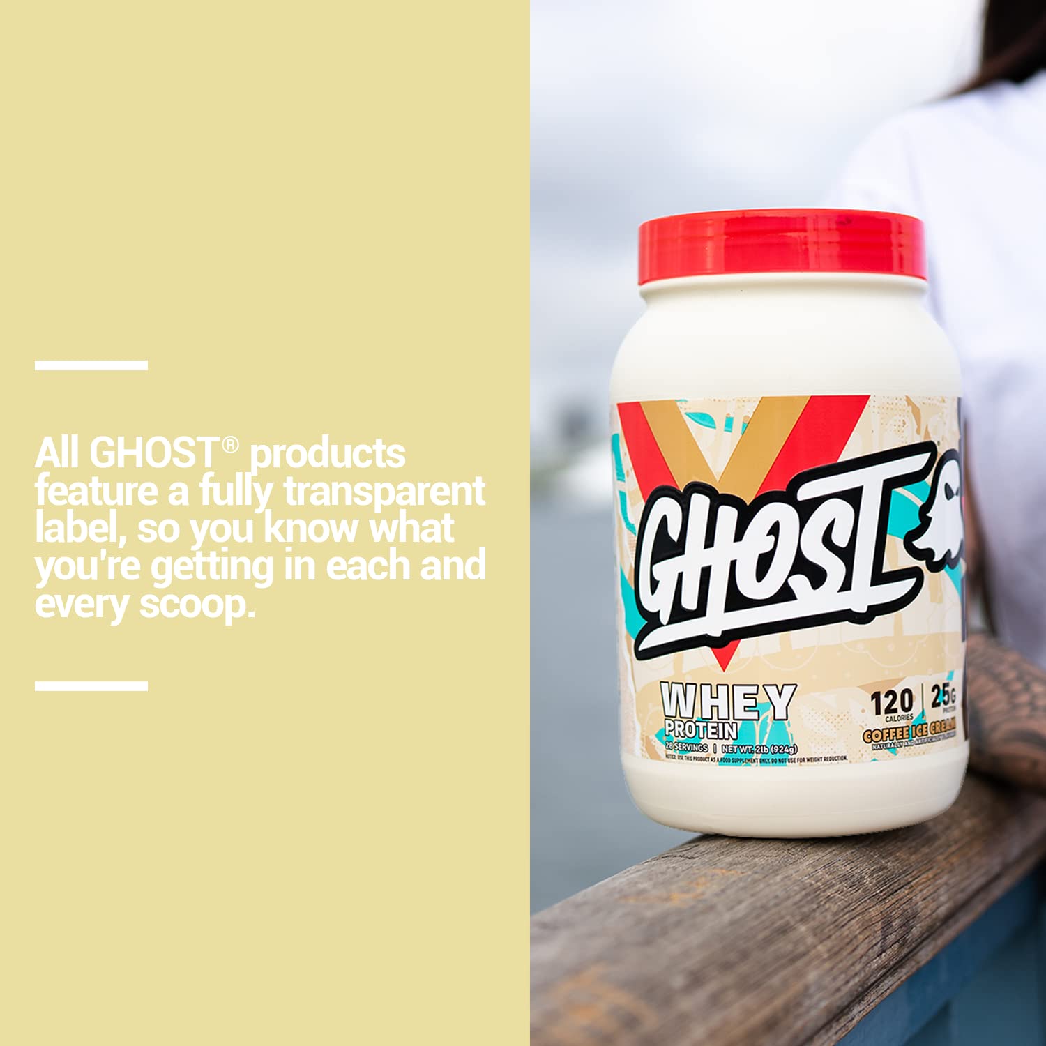 GHOST Whey Protein Powder, Coffee Ice Cream - 2LB Tub, 25G of Protein - Flavored Isolate - Maple Wellness Supplements