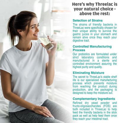 GHT - ThreeLac Lemon Probiotic Drink Mix for Digestive Health - Advanced Probiotic Powder Formula for Men, Women, and Kids - Immune Support & Gut Balance, Non-GMO - 240 Packets - Maple Wellness Supplements