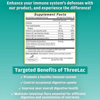 GHT - ThreeLac Probiotic Capsules, 240 Ct - Comprehensive Digestive Support for Men, Women, and Children - Immune System and Gut Balance, Non-GMO - Maple Wellness Supplements