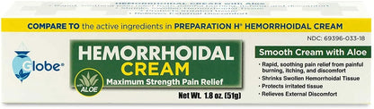 Globe Hemorrhoidal Cream, Phenylephrine HCl, Pramoxine with Aloe, Relief from Burning, Itching and Discomfort of Hemorrhoids, 1.8 Ounces - Maple Wellness Supplements