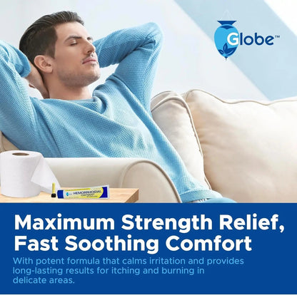 Globe Hemorrhoidal Ointment, Phenylephrine HCl, Petrolatum, Mineral Oil, Relief from Burning, Itching and Discomfort of Hemorrhoids, 2 Ounces (4 Pack) - Maple Wellness Supplements
