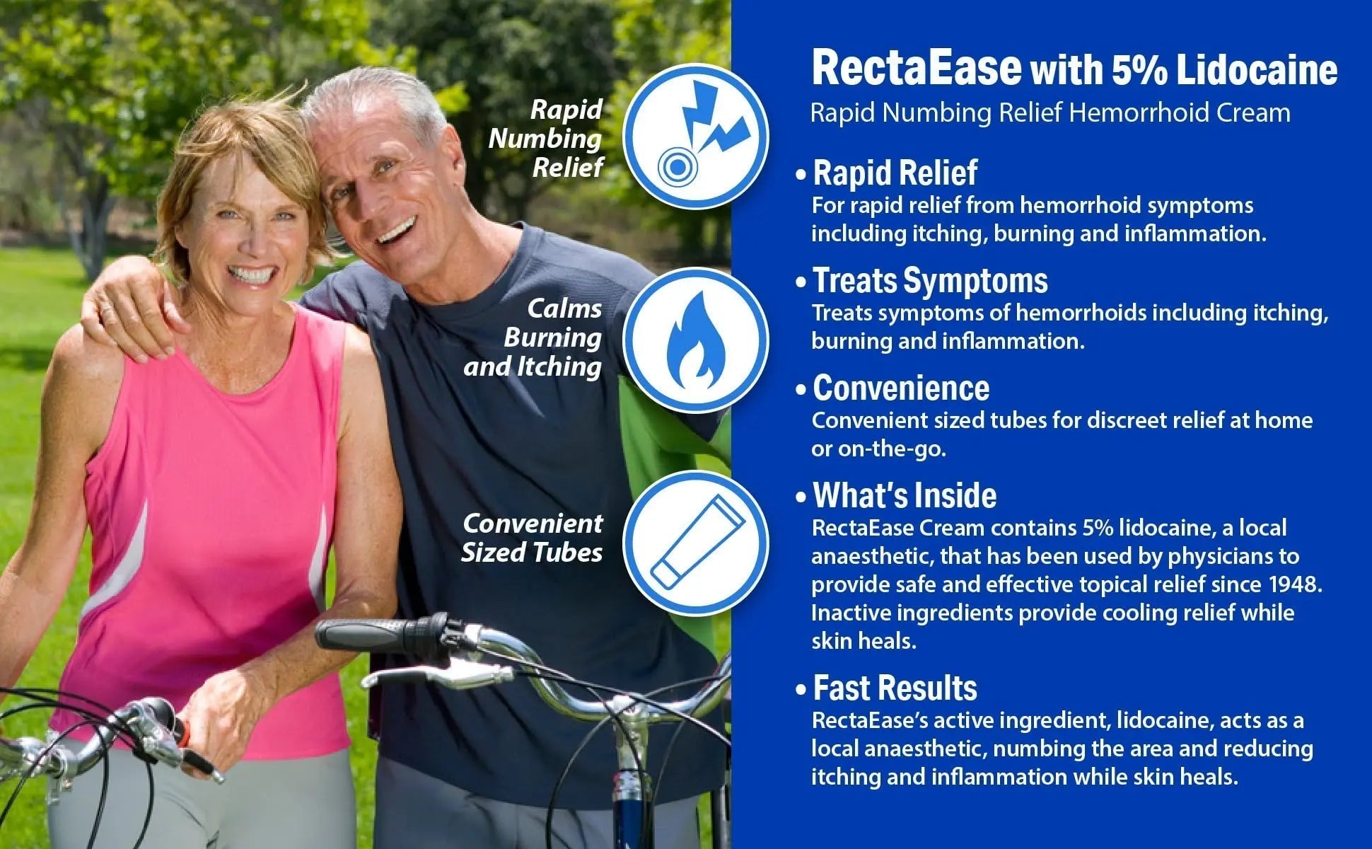 Globe RectaEase 5% Lidocaine (3 Pack) Hemorrhoid Relief Cream 1 oz Tube, Anorectal Cream, Rapid Numbing Relief, Hemorrhoid Treatment from Itch and Burn - Maple Wellness Supplements