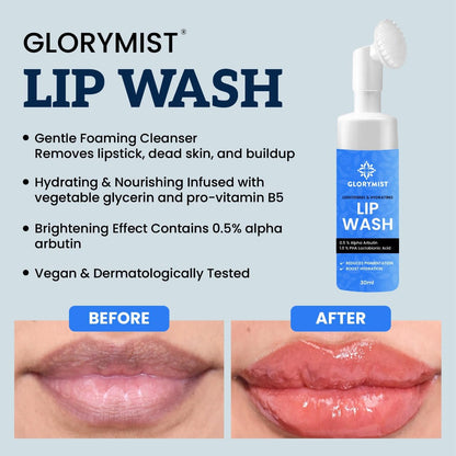 GloryMist All In One Lip Wash & Silicone Brush – Hydrating, Brightening & Exfoliating foaming Cleanser for Dry - Maple Wellness Supplements