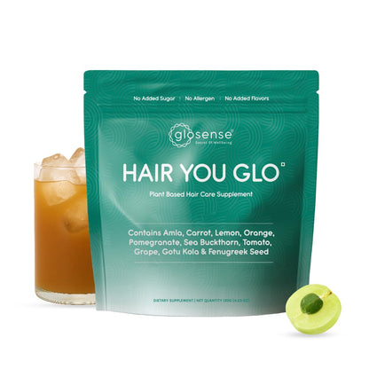 Glosense Hair You Glo – Plant-Based Biotin Supplement | Hair Growth Drink | Natural Hair Vitamins Powder with Amla, Sea Buckthorn, Gotu Kola | No Added Sugar, No Added Flavours | 30 Servings - Maple Wellness Supplements