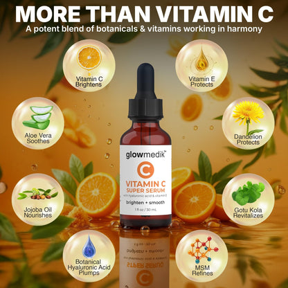 GlowMedik Vitamin C Serum for Face - Illuminating Brightening Serum for Dark Spots - Dark Spot Corrector with Hyaluronic Acid & Vitamin E - Fine Lines & Wrinkles, Sensitive Skin, Made in USA 1 fl oz - Maple Wellness Supplements