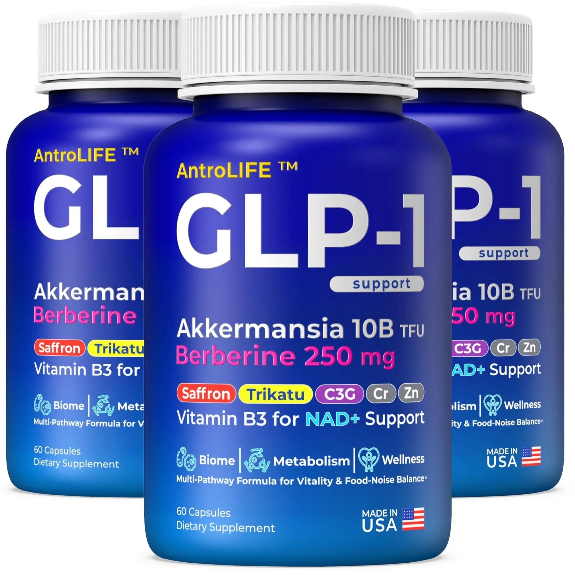 GLP-1 Support – Akkermansia Postbiotic 10B TFU + Berberine HCl 250 mg | 18-Ingredient System | Appetite, Mood & Metabolic Support | Inulin-Free | Saffron, NAD+ Cofactors | 3 Pack | 90-Day Supply - Maple Wellness Supplements