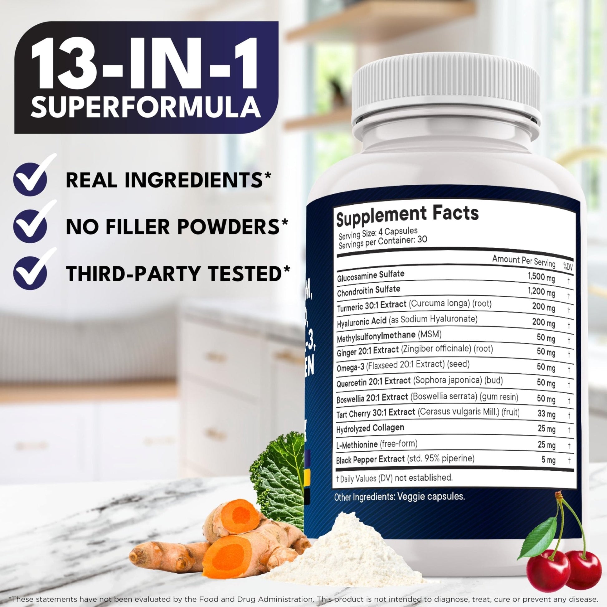 Glucosamine Chondroitin, MSM, Turmeric Curcumin, Collagen, Hyaluronic Acid, Omega 3 – Health Supplement for Men & Women – 240 Count - Maple Wellness Supplements