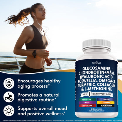 Glucosamine Chondroitin, MSM, Turmeric Curcumin, Collagen, Hyaluronic Acid, Omega 3 – Health Supplement for Men & Women – 240 Count - Maple Wellness Supplements