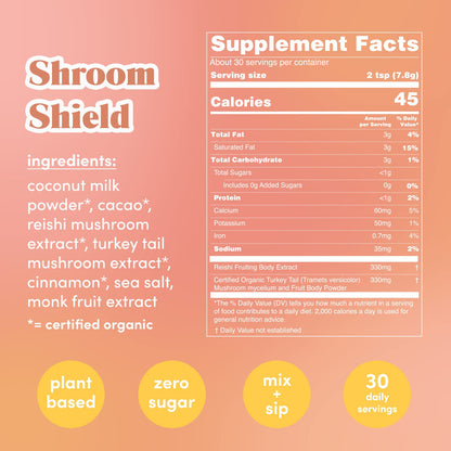 GOLDE Shroom Shield - Plant Based Superfood Blend w/Turkey Tail Mushroom & Reishi Mushroom Extract - Stress Defense - Antioxidants & Prebiotics - Vegan, Keto, & Sugar-Free Hot Cocoa - 30 Servings - Maple Wellness Supplements
