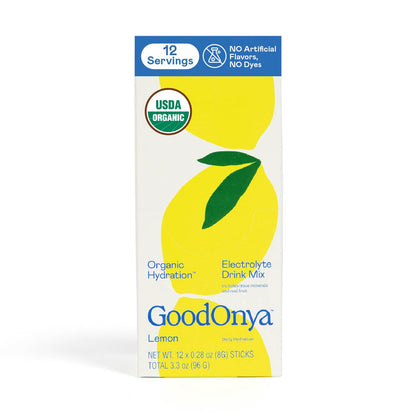 GOODONYA Organic Hydration Electrolyte Drink Mix, Certified Organic Hydration Powder, Non-GMO, Biochecked Glyphosate Free, Low Sugar, Lemonade Flavor, No Artificial Flavors,12 Stick Packs - Maple Wellness Supplements