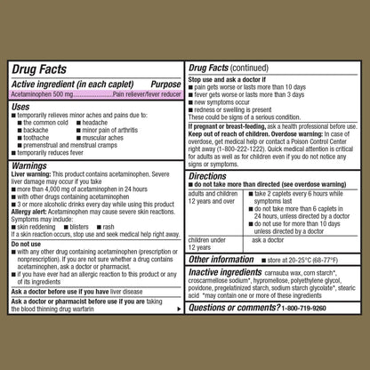 GoodSense Extra Strength Acetaminophen Caplets 500 mg, Pain Reliever and Fever Reducer, Easy Open Cap, 100 Count - Maple Wellness Supplements