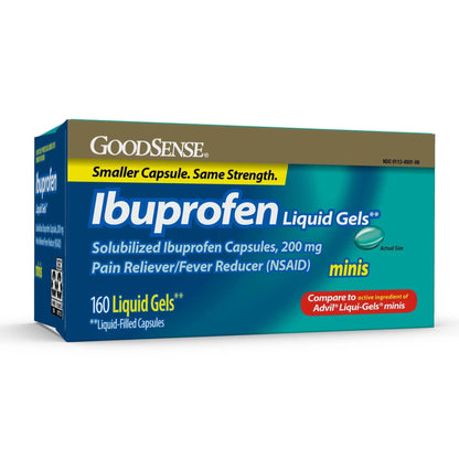 GoodSense Ibuprofen Mini Liquid-Gels, 200 mg, Liquid-Filled Capsules, Pain Reliever and Fever Reducer, 160 Count - Maple Wellness Supplements