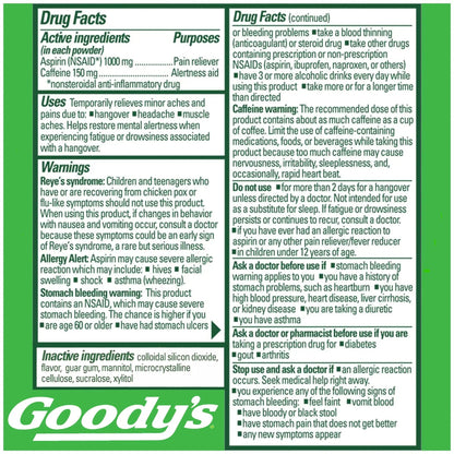 Goody's Hangover Relief Powder, Dual Action Fast Headache Pain Relief with Aspirin and Caffeine, Berry Citrus Flavor, 4 Powder Sticks, 6 Pack - Maple Wellness Supplements