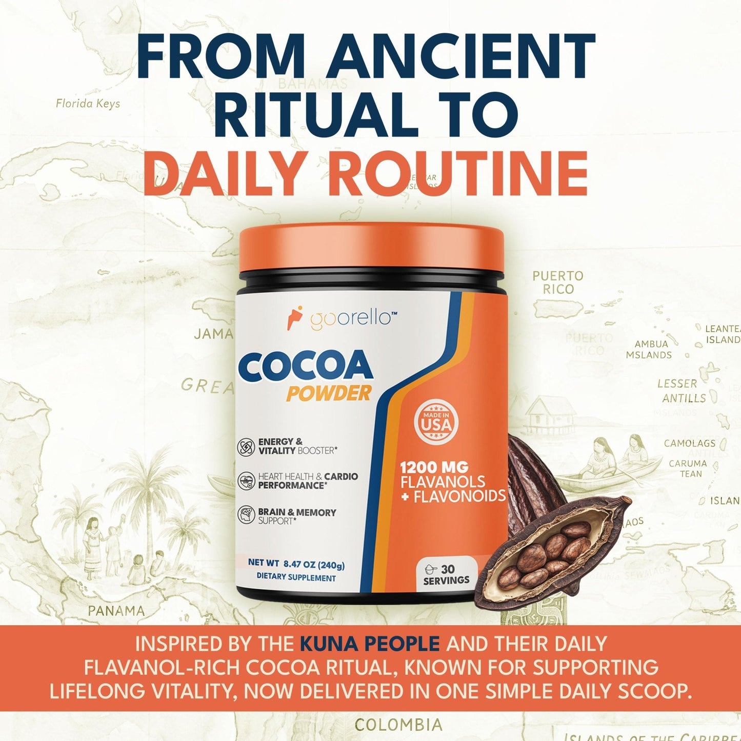 goorello High Flavanol Cocoa Powder Supplement, 1200mg Cocoa Flavanols & Flavonoids, 30 Servings for Support Heart Health, - Maple Wellness Supplements