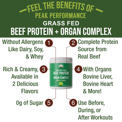 Grass Fed Beef Protein Powder + Organ Complex. Lactose Free Great Tasting Beef Protein Isolate. Animal Based Non Dairy No Whey Paleo Carnivore Supplement for Muscle Building. Vanilla Flavor - Maple Wellness Supplements