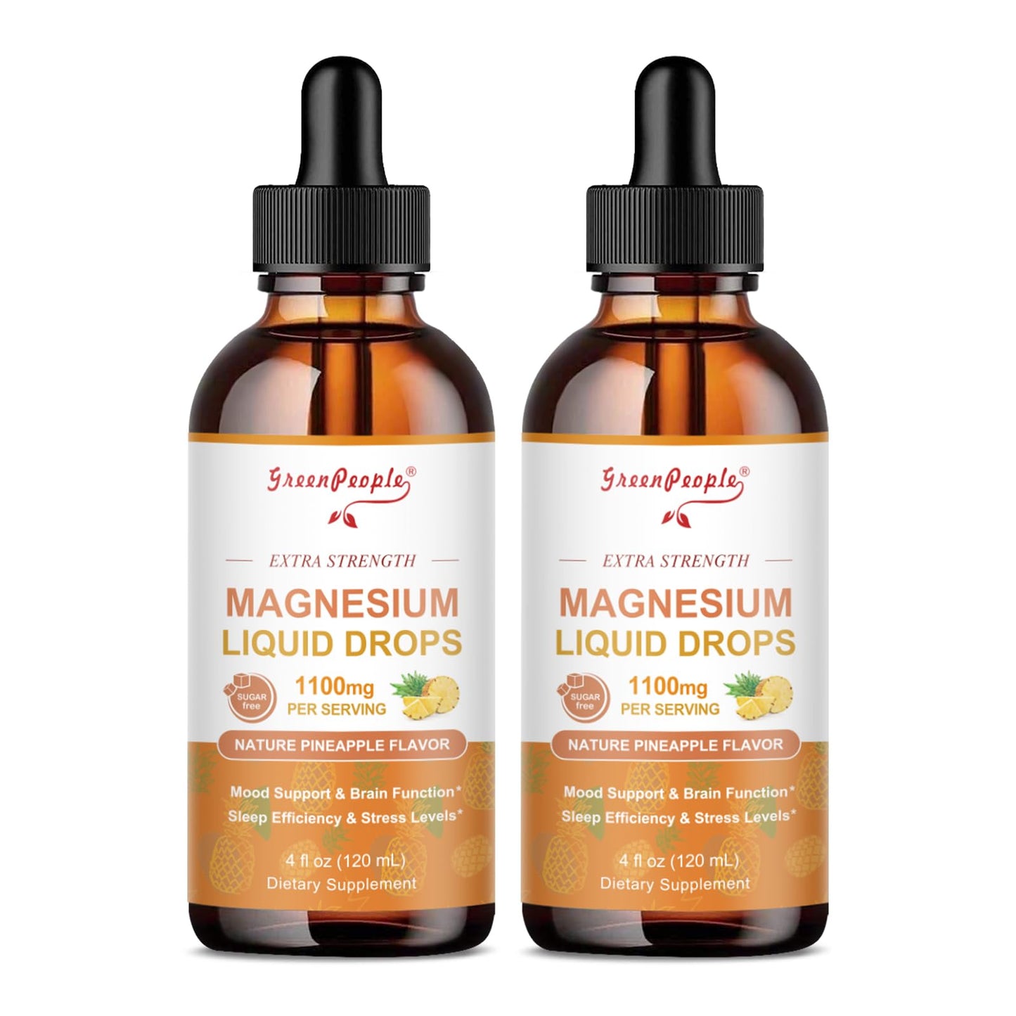 GREENPEOPLE 17-in-1 Triple Magnesium Complex Supplement,Magnesio Liquid Drops with Magnesium Glycinate & Citrate,Pineapple Flavor,Calm Mood,Muscle & Sleep for Adults,4 fl. oz 2Pack - Maple Wellness Supplements