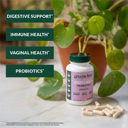 Greens First Women’s Health Probiotics - Probiotic for pH Balance - 20 Billion CFU - Support for Digestive, Immune & Vaginal Health Non-GMO/Gluten-Free/Dairy-Free/Soy-Free (30 Vegetable Capsules) - Maple Wellness Supplements