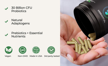 Gut-Brain Synergy Probiotic & Nootropic – 30Billion CFU Psychobiotic + Prebiotic with Ashwagandha, L-Theanine & Zinc for Gut Health, Mood Support, Stress Relief, Bloating Relief & Brain Focus & Memory - Maple Wellness Supplements