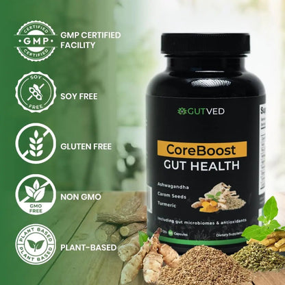 GUTVED Bloating & Gas Relief Probiotic for Women & Men | 9-in-1 Gut & Digestive Support with Probiotics, Prebiotic Inulin, Turmeric, Ginger & Fennel | Daily Plant-Based Capsules, 60 Count - Maple Wellness Supplements
