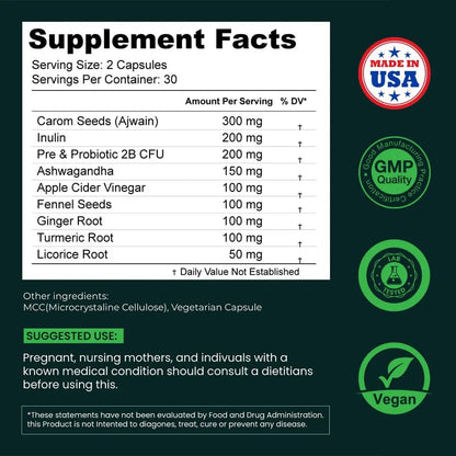 GUTVED Bloating & Gas Relief Probiotic for Women & Men | 9-in-1 Gut & Digestive Support with Probiotics, Prebiotic Inulin, Turmeric, Ginger & Fennel | Daily Plant-Based Capsules, 60 Count - Maple Wellness Supplements