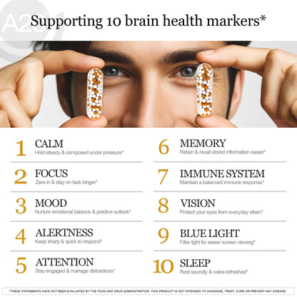 HCF A20 Microbead Brain Health Supplements for Adults for Memory, Focus, Calm, Mood, Alertness, Attention, Vision, Sleep, Immune System, 20 Premium Nootropic Nutrients Multivitamin & 7 Advances® Tech - Maple Wellness Supplements
