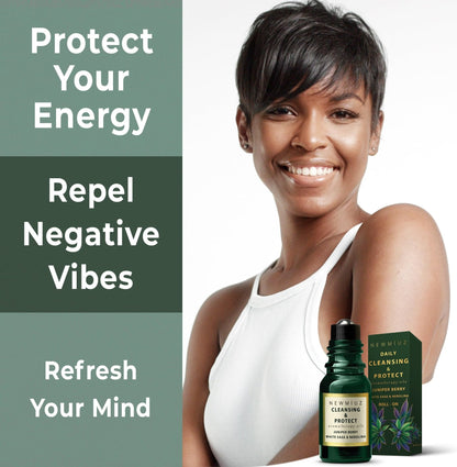 Headache Roll On Stick Peppermint Rosemary and Eucalyptus & Cleansing and Protect Juniper Berry White Sage with Nerolina Pack of 2 - Maple Wellness Supplements