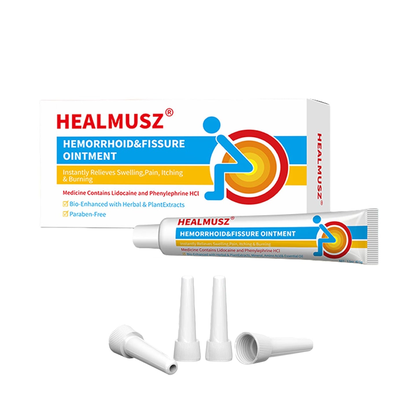 HEALMUSZ Hemorrhoid & Fissure Ointment,with 4% Lidocaine and Phenylephrine HCl,Fast Relief for Pain, Swelling, Discomfort & Itching | 1.5 oz - Maple Wellness Supplements