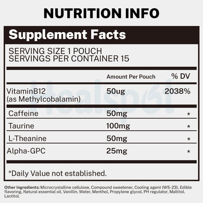 Healspot Nootropic Caffeine Pouches, Energy Pouches with 50mg Caffeine | Taurine | Vitamin B12 | Alpha-GPC | L-Theanine, Focus and Energy Supplements Variety Packs 5 Flavors - Maple Wellness Supplements